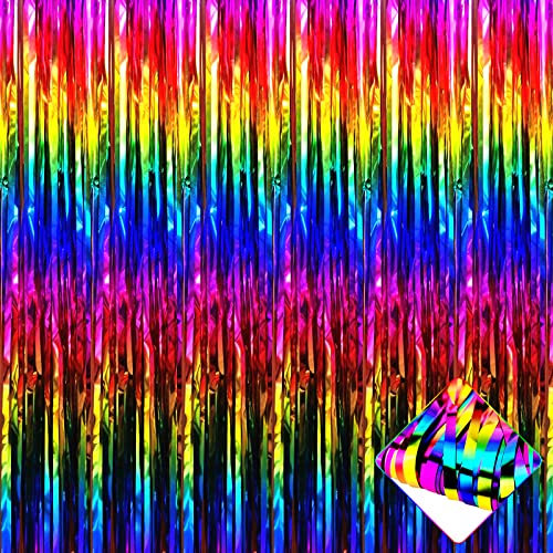 4 Stück 8.2 mx2.6 m Regenbogen-Fransenvorhang-Hintergrund, bunte metallische Lametta-Folie, Fransen, Luftschlangen, Vorhänge Hintergrund für Fotoautomaten, Halloween, Weihnachtsfeier-Dekoration