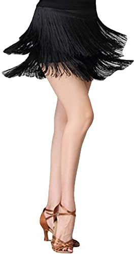 Gonna da ballo con frange per donne, salsa latina, tango, minigonna per Halloween, rave, minigonna, pantaloncini, gonna da ballo, nero, M/L