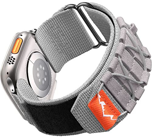 Upeak Compatible with Apple Watch 49mm 45mm 44mm 42mm Nylon Strap, Sport Writsband Nylon Braided Loop Band for iWatch Ultra 1/2/Series 9 8 7 6 5 4 3 2 1 SE, L - Grey