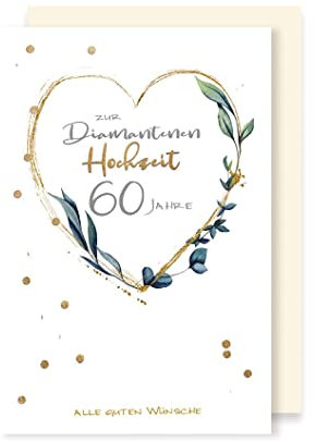 AvanCarte Diamant 60 Hochzeit Karte Grußkarte Herz Foliendruck 16x11cm