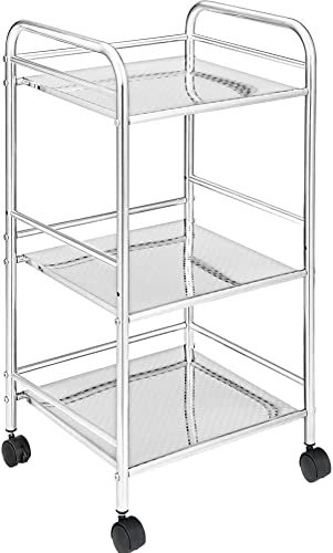 Relax World Aufbewahrungswagen aus verchromtem Stahl für Badezimmer, Küche, Friseur, Kosmetiker, 4 Drehräder, 3 Ablagen, Maße 40 x 35 x 75 cm, Multifunktionswagen mit 3 Ebenen