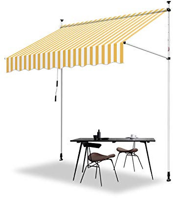 Sonnewelt Klemmmarkise für Balkon 300cm Breite,mit Handkurbel und höhenverstellbar,UV-beständig und wasserdicht,ohne Bohren,in Gelbe-Weiße für Terrassen und Balkone
