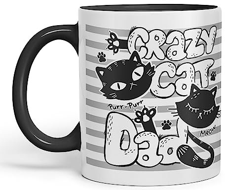 Vixar Crazy Cat Dad Ceramic Mug Coloured Mug Cup Gift Tea Coffee Father's Day Christmas (Black)