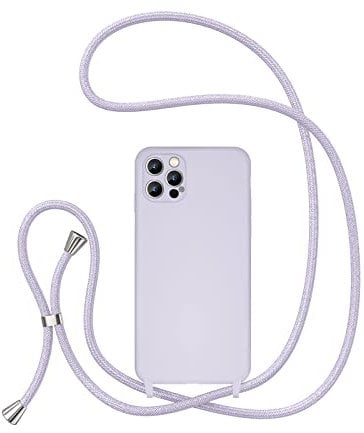 UEEBAI Crossbody Lanyard Phone case for iPhone 15 Pro 6.1 inch, Silicone Phone Cover Necklace Cord Strap Soft Shockproof Protective Case - Lilac Purple