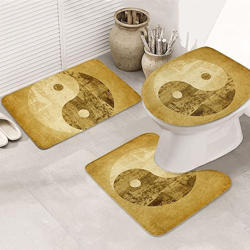 Flanell-Teppich-Set mit Yin-Yang-Symbol-Druck, Badezimmer-Fußmatten-Set, 80 x 50,8 cm, 3 Stück