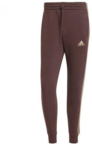 adidas Homme Essentials Fleece 3-Stripes Tapered Cuff Pants, Shadow Brown, L Short