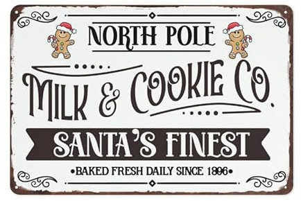 North Pole Milk and Cookie Co Metallschild, lustiges Weihnachtsmanngebackenes Schild für Zuhause, Küche, Café, Bar, Geschäft, Dekoration, 20,3 x 30,5 cm