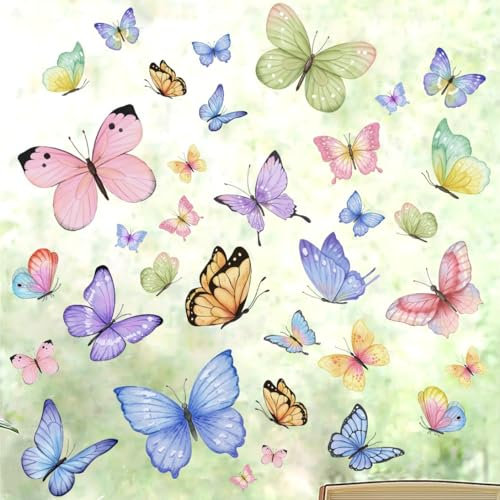 WandSticker4U®- [34 Stück] Fensterbilder Kinder SCHMETTERLINGE selbstklebend (Farbe: pastell) I Fenstersticker Schmetterlinge I Fensteraufkleber Fensterdeko Kinderzimmer Frühling Sommer