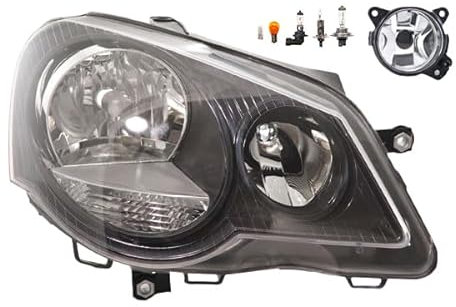 Johns, Scheinwerfer Halogen Front passend für VW Polo 02 9N 04/2005-01/12 H7 H1 Rechts + Nebelscheinwerfer + Leuchtmittel