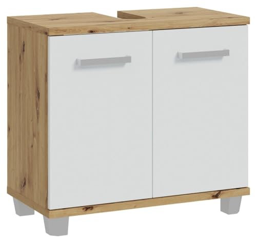 Home4You Waschbeckenunterschrank - B 69 cm - Artisan Eiche Dekor - Hellgrau matt - 2 Türen