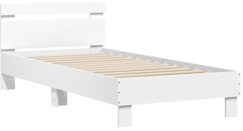 vidaXL Bettgestell, Bettrahmen mit Lattenrost, Bett Gästebett mit Kopfteil, Einzelbett Schlafzimmerbett Schlafzimmermöbel, Weiß 90x200cm