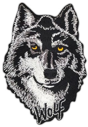 Wolf Kopf Schwarz Grau Aufnäher zum aufbügeln oder aufnähen Bügelbild Aufbügler für Kleidung gestickter Bügelpatch Applikation Patch Größe 7,1 x 10,3 cm