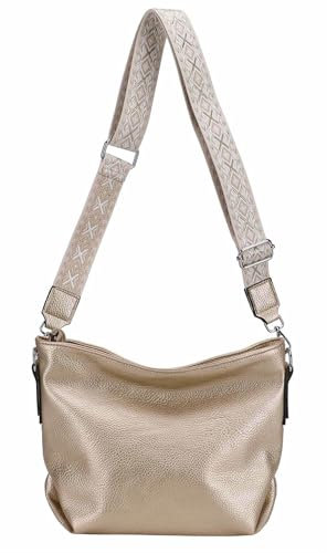 Damen Tasche Shopper Hobo Bags Crossbody Schultertasche Umhängetasche Handtasche Gürteltasche Crossover Kunst Leder Gold V1