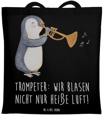 Mr. & Mrs. Panda Tasche Trompete Kunst - Geschenk, Musiker, jazzig, Musik, Shopping, Schultasche, Tote Bag, Stoffbeutel, Lernen, Laptoptasche, Gemeinschaft, Blechblasinstrument, Instrument, laut