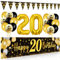 20 Geburtstag Deko Mann Frau, 20 Happy Birthday Banner Schwarz Gold, Luftballons 20 Geburtstag Wimpel Girlande, Deko 20. Geburtstag Hintergrund Ballons Schwarz Gold für Männer Frauen Party Deko