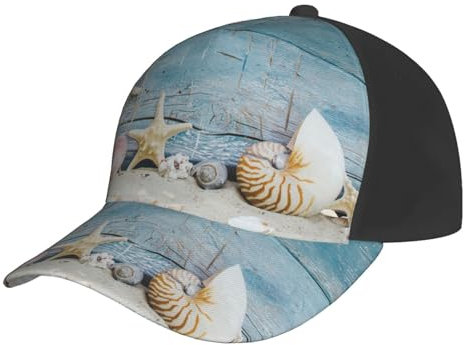 ESASAM Shell Sea Star Pattern Curved Brim Baseball Cap - Printed Design - Lightweight and Breathable Sports Cap Adjustable Cap Outdoor Cap Summer Cap Casual Cap Unisex Cap Black, Schwarz ,