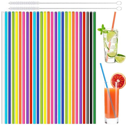 XINGXINLIAN Lot de 50 Pailles Réutilisables avec 2 Brosse de Nettoyage, Paille Cocktail, Longue Paille, Pailles Multicolores pour les fêtes les enfants le lait le jus le cocktail