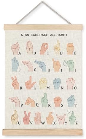 LUVADIAN Asl Alphabet-Posteraufhängerrahmen, Zeichensprachen-Poster, Alphabet-Poster für Klassenzimmer-Wand, Zeichensprachenbuch für Kinder, Lernposter für Kinderzimmer, 30,5 x 40,6 cm