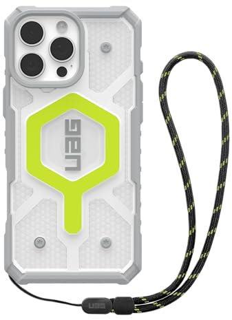 URBAN ARMOR GEAR Bundle Pathfinder MS Case/Lanyard kompatibel mit Apple iPhone 16 Pro Max (Wireless Charging/Magnetische Aufladung kompatibel, Hülle inkl. Band) neon (schwarz/Graphite)