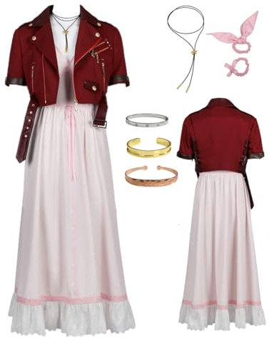 MANMICOS Anime-Aerith-Cosplay-Kostüm, US-Größe, Aeris, rosa Kleid, Partyanzug, Größe XS