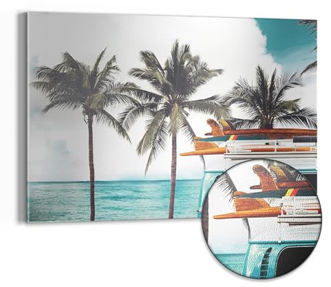 DEQORI Metall Magnettafel | 60x40 cm cm groß | Motiv Vintage Strandtag | Whiteboard für alle Magnete | Magnetboard Wand-Tafel für Küche & Büro | Design Magnetwand Pinnwand magnetisch