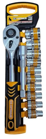Terryshop74 Set di Chiavi a Bussola 12 Pezzi – Misure 8-24 mm, con Prolunga da 5 e Chiave a Cricchetto da 1/2 – Strumenti Professionali per Riparazioni e Manutenzione