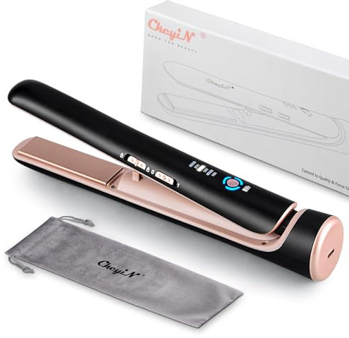CkeyiN Pro Céramique Lisseur Cheveux sans Fil,2 in 1 Fer à Lisser et Boucleur Rechargeable par USB,Mini Lisseur de Voyage Portable sans Fil,3 Niveaux de Températures,Batterie 5200 mA,Double Tension