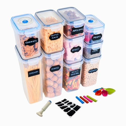 ARZON MARKET Botes Cocina Almacenaje- Recipientes Herméticos para Alimentos, tupper hermético, Organizador Cocina, almacenamiento cocina, tarros cocina almacenaje, 10 uds. (2.8L, 2.0L, 1.4L y 0.8L)