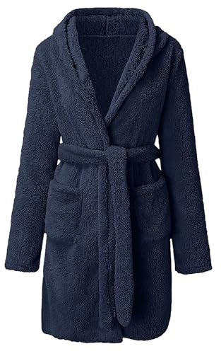 Hkdjaess Homme Robe De Chambre TrèS Chaude Douche Douillets Détente à Col Châle Eponge Ouvert Devant Vêtements De Nuit Anniversaire Genoux Hiver Long Grande Taille Adulte Peignoir Femme Polaire Chaud