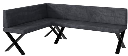 MEBLINI Eckbank für Esszimmer - Küchenbank - Essecke - Sitzecke Küche - Toni - X-Beine 142x196x87cm Links - Dunkelgrau Samt
