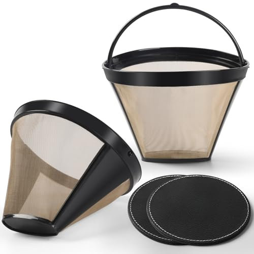 BIMYJ Reusable Coffee Filters 4 for Permanent Filter for Ninja Coffee Maker for Cuisinart Filter Basket Replacement (2 Coffee Filters and 2 Coffee Coasters)
