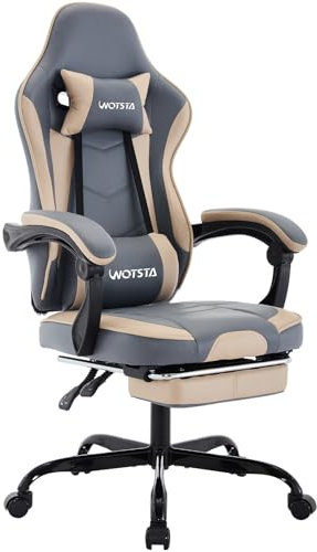 WOTSTA Gaming Chair Computerstuhl Ergonomischer Gaming Stuhl mit Fußstütze Bürostuhl Ergonomischer Computerstuhl mit Lendenwirbelstütze BlauBeige