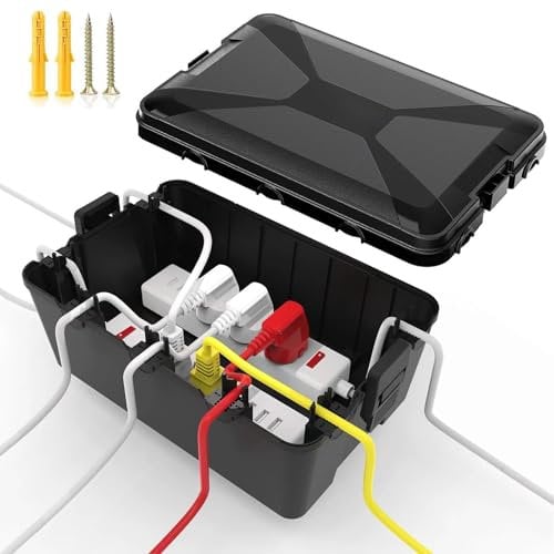 HOXHA Outdoor Large Electrical Box Waterproof 12.6 x 8.3 x 5.2 inch IP54 Weatherproof Extension Cord Cover with 7 Cable Seal Entry Protect Power Strip Timer Outlet Plug Holiday