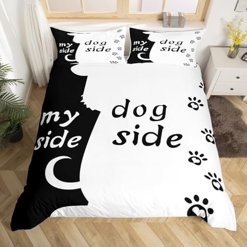 Hundeseite Meine Seite Bettwäsche Sets 200x200 für Jungen Mädchen Kinder Nette Hund Druck Bettbezug Hund Pfote Druck Tröster Bezug Schöne Haustier Tier Hundedecke für Hundeliebhaber Bettwäsche