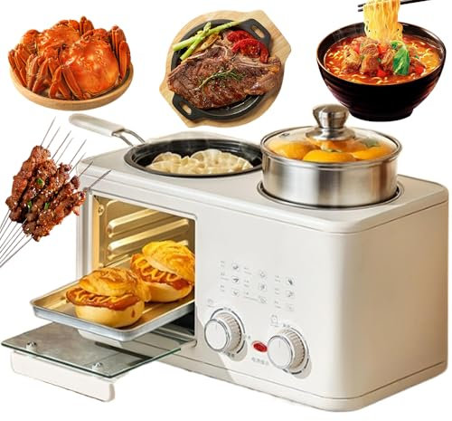 Stazione per la Colazione 4 in 1, Macchina per la Colazione elettrica da 8 Litri con Forno, Padella e vaporiera, manopola Timer 0-60 Minuti, Doppio Tubo di Riscaldamento Tipo S, Macchina
