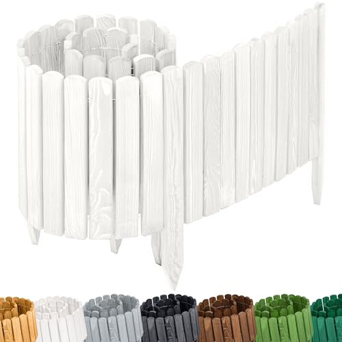 Garronda bordatura giardino bordura per aiuola staccionata in legno per giardino cordolo per aiuole Rollborder Recinzione Bassa Aiuola Lunghezza: 200 cm GD-0110 (Bianco, Altezza: 40 cm)