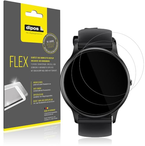 dipos FLEX 2x Schutzfolie klar passend für Parsonver SR1 Smartwatch 1.32 Zoll, 100% Displayabdeckung, Anti-Shock, Fingerprint Kompatibel, Case-Friendly, Full Cover Displayschutz Folie