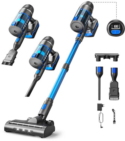 GOAMGE Aspirapolvere Senza Fili Potente, 500W/50 KPa/50 Mins, 7 Stadi Sistema di Filtrazione, Efficienza del 99.7%, Sensore di Polvere