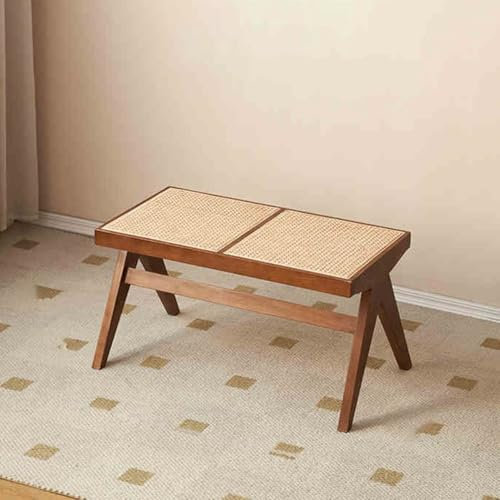 Sitzbank aus Holz, mit Holzbeinen, moderne Rattanbank, massive Eichenholzbank mit Rattansitz, für Wohnzimmer, Diele, Schlafzimmer, Badezimmer (Nussbaum, 86 x 45 cm/33,9 x 17
