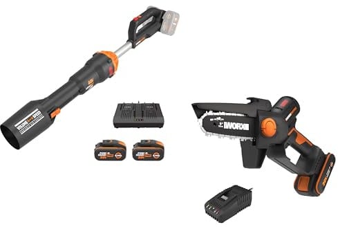 Pack WORX Pro+ Souffleur sans Fil 40V + Élagueuse Mini tronçonneuse 20V + 2 Batteries 4Ah et 1 Batterie 2Ah + Chargeur Double et Chargeur Simple (Idéal pour l'Entretien du Jardin)