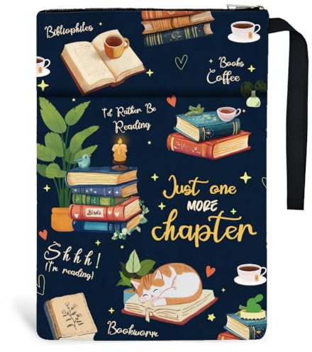 Hobbspring 1 Stück Taschenbuch Buchumschläge 34x24cm Just One More Chapter Buchtaschen Katzen Kaffee Buchhülle Mit Reißverschluss Und Fronttaschenschutz Für Buchliebhaberinnen Zurück zur Schule
