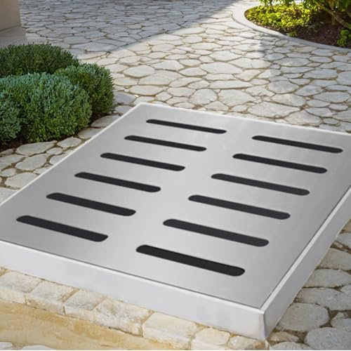 HSIRYAOHD Cubiertas de drenaje cuadradas para exteriores, protector de drenaje de acero inoxidable 304, sistema de drenaje cuadrado, kit de rejilla de drenaje para jardín, patio, cocina (10 x 10 x 2