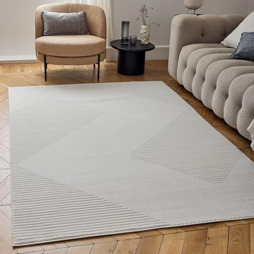 THE RUGS Carmel Modern Area Rug - Stain-Resistant, Non-Shedding, Durable Rugs for Living Room and Bedroom [ Geometric Cream, 160x230 cm ]