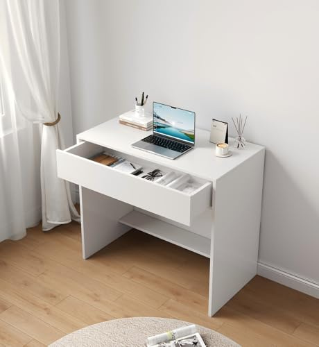 TPBATYO Dressing Table Vanity with Storage, Home Office Desk with Drawer, Computer Desk for Living Room Bedroom White 75x40cm