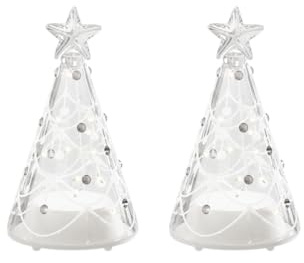 Deluxe Homeart Set di 2 alberi di Natale in vetro, con luci a LED calde, altezza 9 cm, funzionamento a batteria, telecomando abilitato con timer