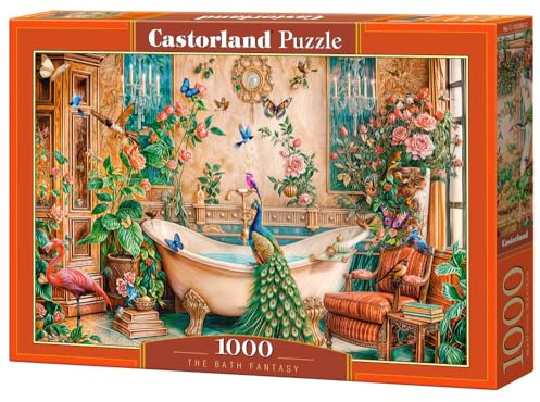 CASTORLAND 1000 Piece Jigsaw Puzzles, The Bath Fantasy, Luxurious Bathroom, Peacock and Exotic Birds, Ornate, Vibrant Art., Adult Puzzle, C-105380-2