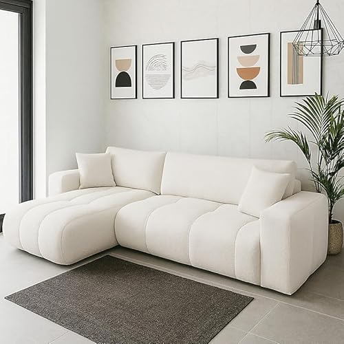 Agritrade AK FURYN Velvet Fabric Corner Sofa Bed with Storage Universal Side Cream