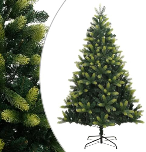 Árbol de Navidad artificial plegable con soporte, 180 cm, puntas de polietileno realistas, PVC, metal, verde claro/verde oscuro, para interior y exterior, fácil montaje