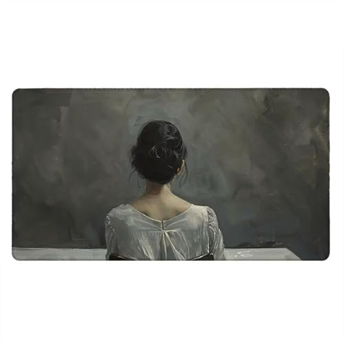 Tapis de Souris Gamer, 1000x500mm Tapis de Souris XXL Gaming Grand, Clavier Lavable Desk Mat Bureau Caoutchouc Antidérapant Étanche, Bords Cousus, Gamer Ordinateur PC, Femme avec Le Dos xR5-36