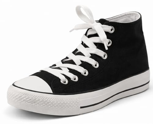 Women's Canvas Platform Hi Top Trainers Lace Up Comfort Sneakers Chunky Outsole (Black, UK Footwear Size System, Adult, Women, Numeric, Medium, 7)
